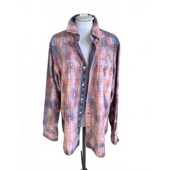 One-of-a-Kind Handmade Distressed Vintage Long Sleeve Flannel Button-Up